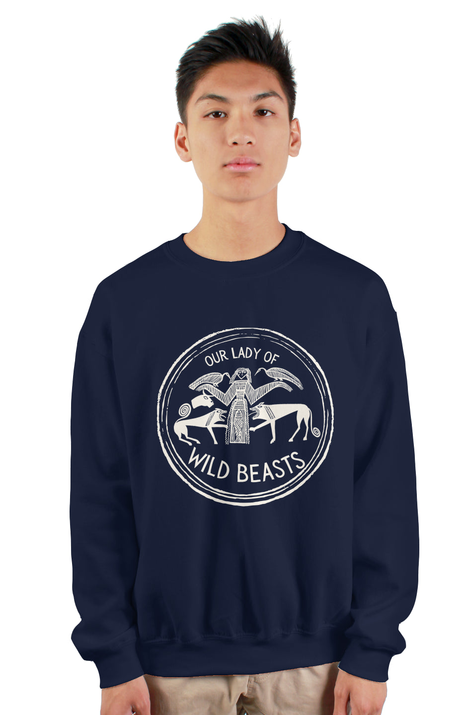 our lady of wild beasts heavy crewneck sweatshirt