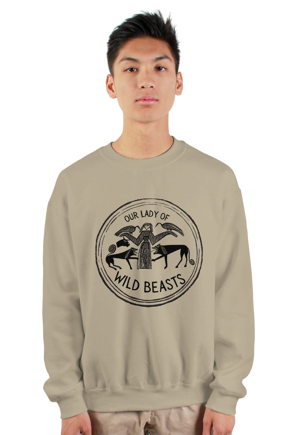 our lady of wild beasts heavy crewneck sweatshirt