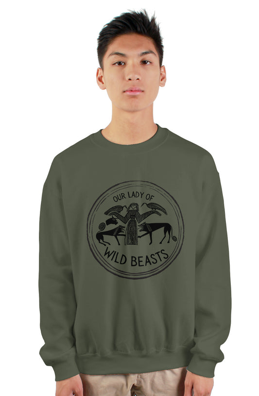 our lady of wild beasts heavy crewneck sweatshirt