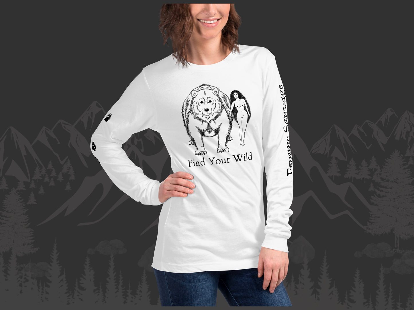 Bear Find Your Wild Light Colors Long Sleeve Tee