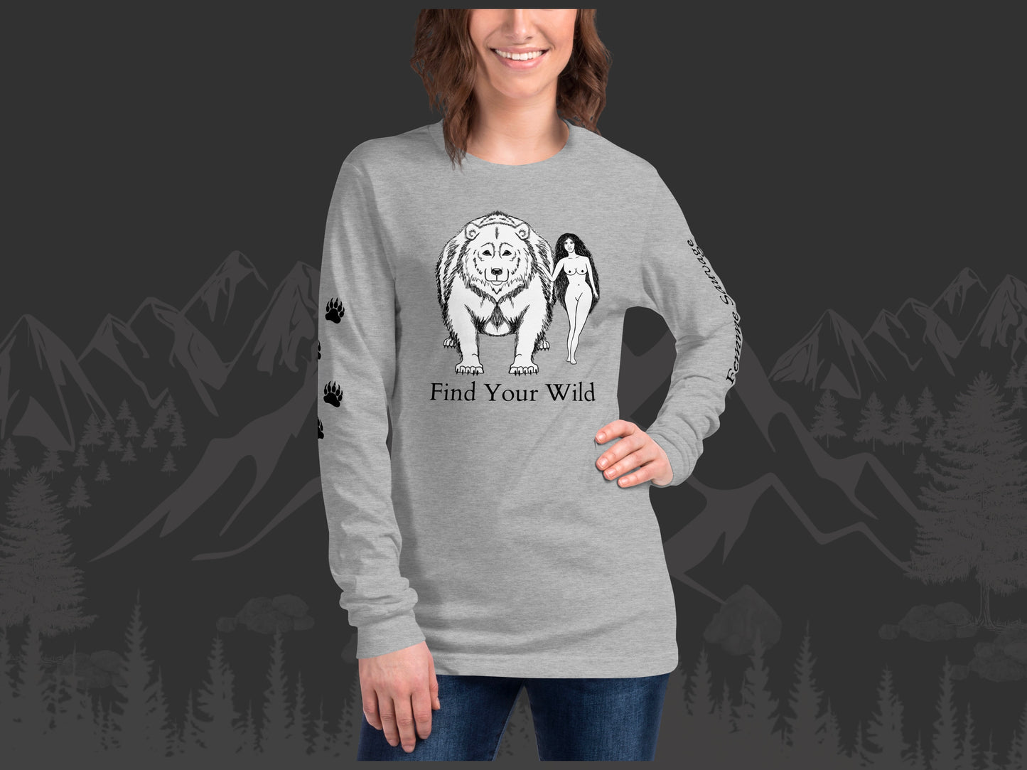 Bear Find Your Wild Light Colors Long Sleeve Tee