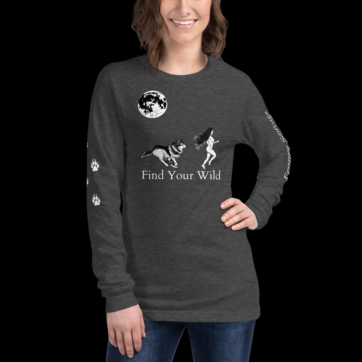 Wolf Find Your Wild Dark Colors Long Sleeve Tee