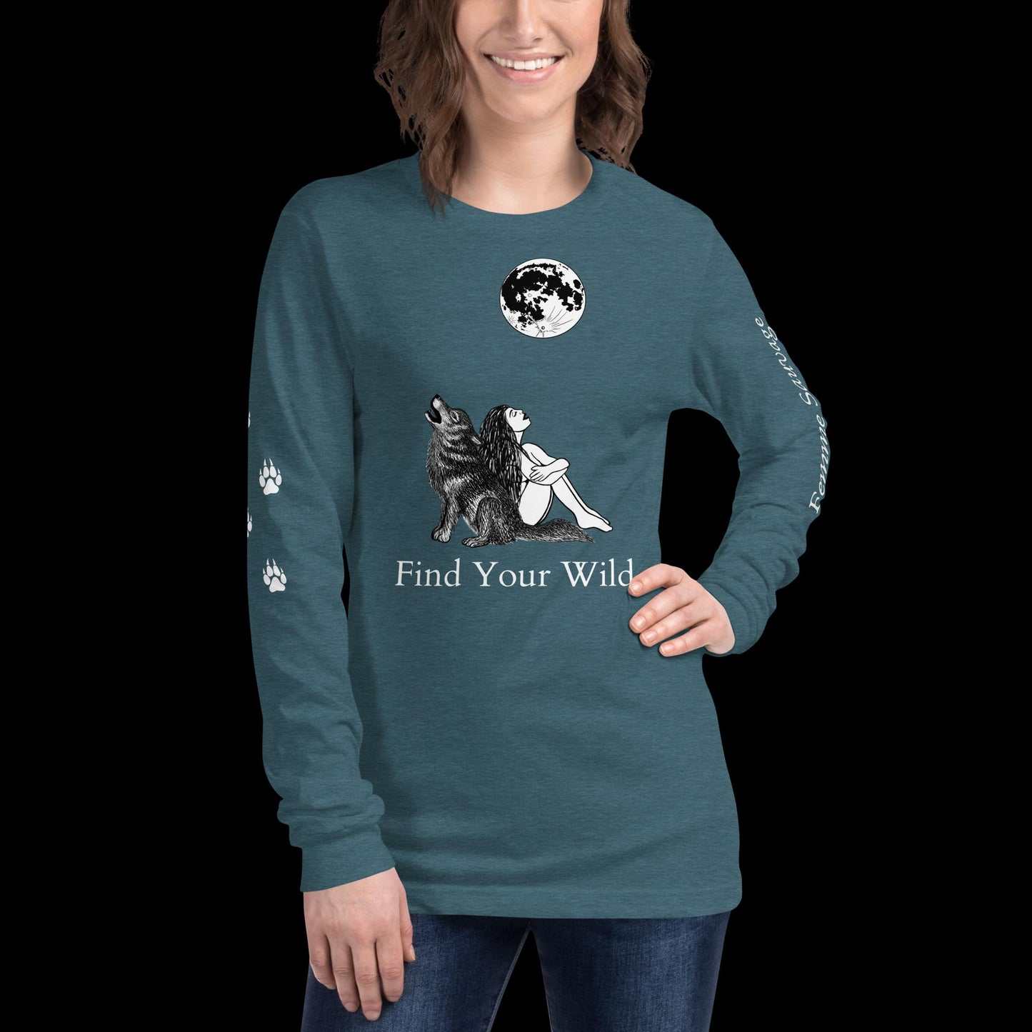 Wolf Howling Find Your Wild Dark Colors Long Sleeve Tee