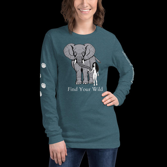 Elephant Find Your Wild Dark Colors Long Sleeve Tee