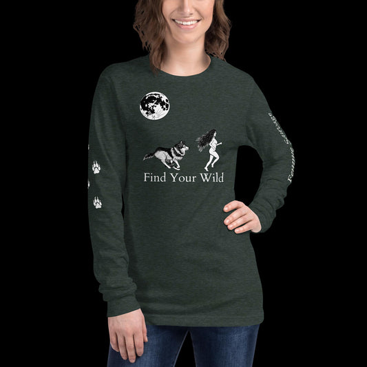 Wolf Find Your Wild Dark Colors Long Sleeve Tee