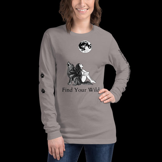 Wolf Howling Find Your Wild Light Colors Long Sleeve Tee