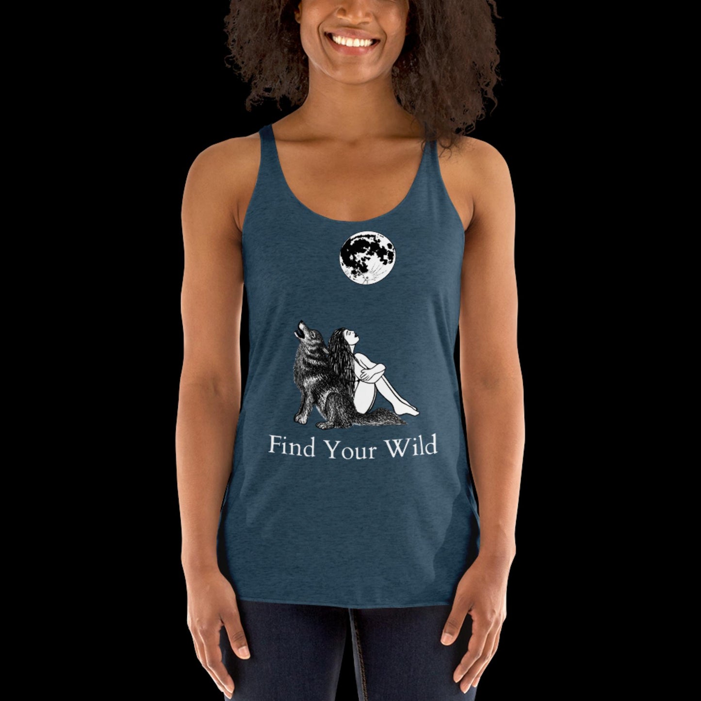 Wolf Howling Find Your Wild Dark Colors Racerback Tank