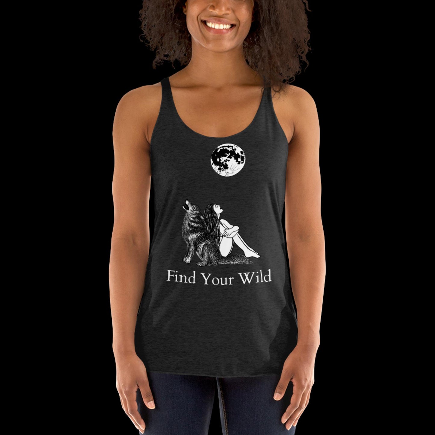 Wolf Howling Find Your Wild Dark Colors Racerback Tank