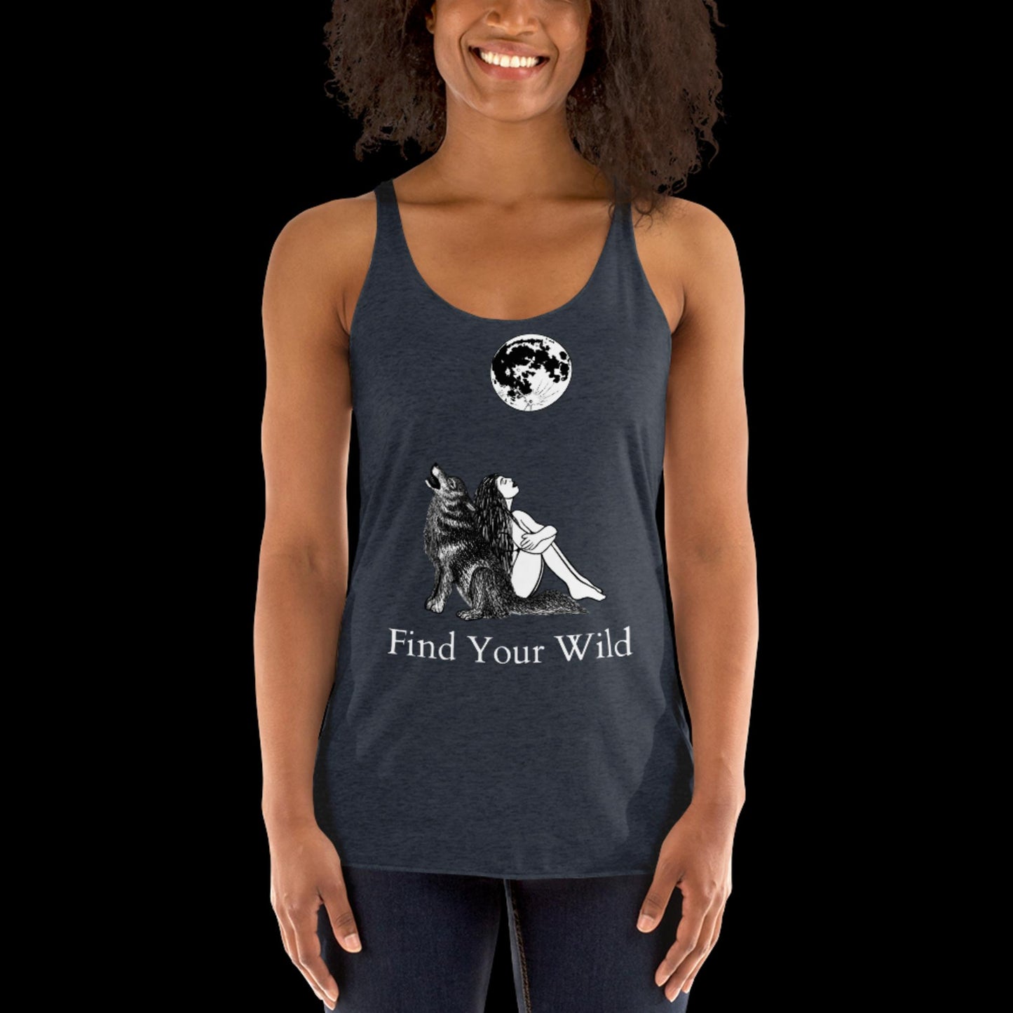 Wolf Howling Find Your Wild Dark Colors Racerback Tank